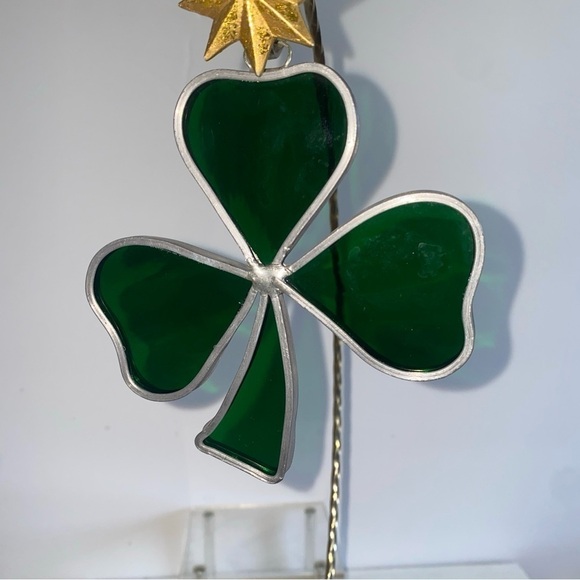 Vintage Shamrock Sun Catcher Stained Glass Window Decor - Picture 2 of 6